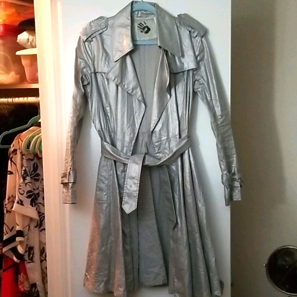Metallic/silver trench jacket